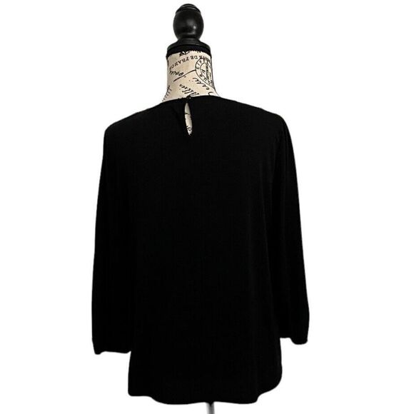 Adrianna Papell Black Smocked Crepe Blouse M – Goth Grunge Boho Dark Feminine - Picture 5 of 11